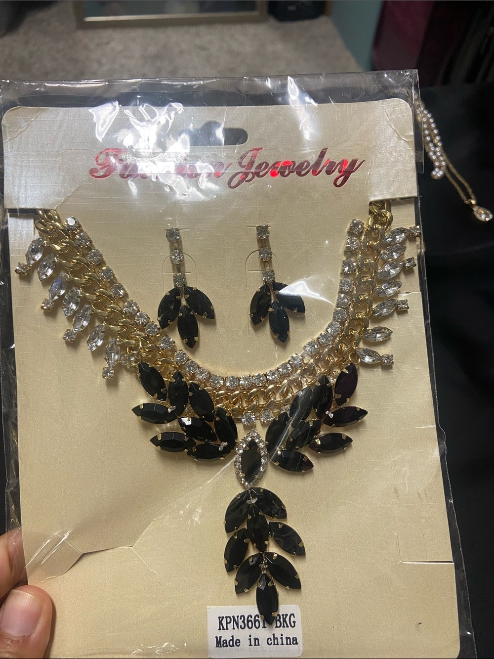 Gold and Black Statement Necklace & Earring Set